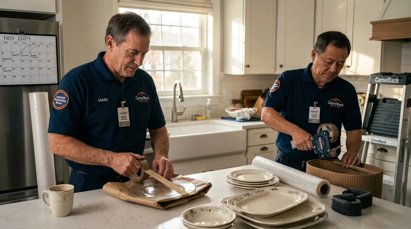 Professional crew packing kitchen dishware in Daleville, IN